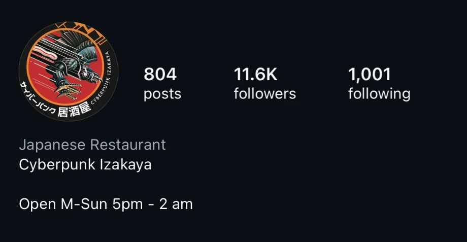 Chiba Bar Instagram profile after