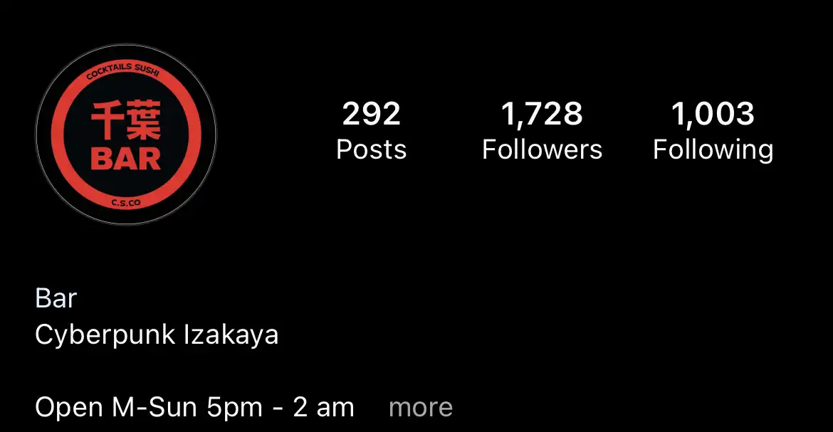 Chiba Bar Instagram profile before