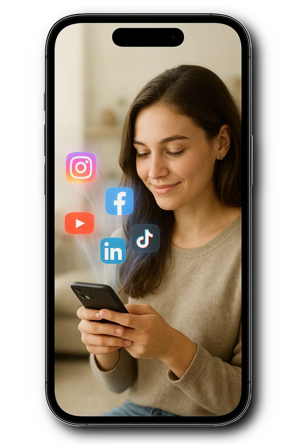 A woman scrolling social media on her phone