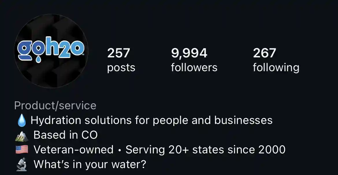 goh2o Instagram profile after