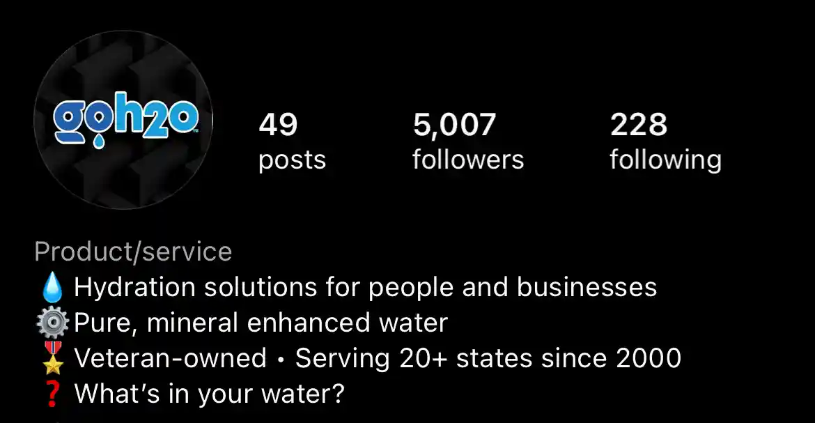 goh2o Instagram profile before